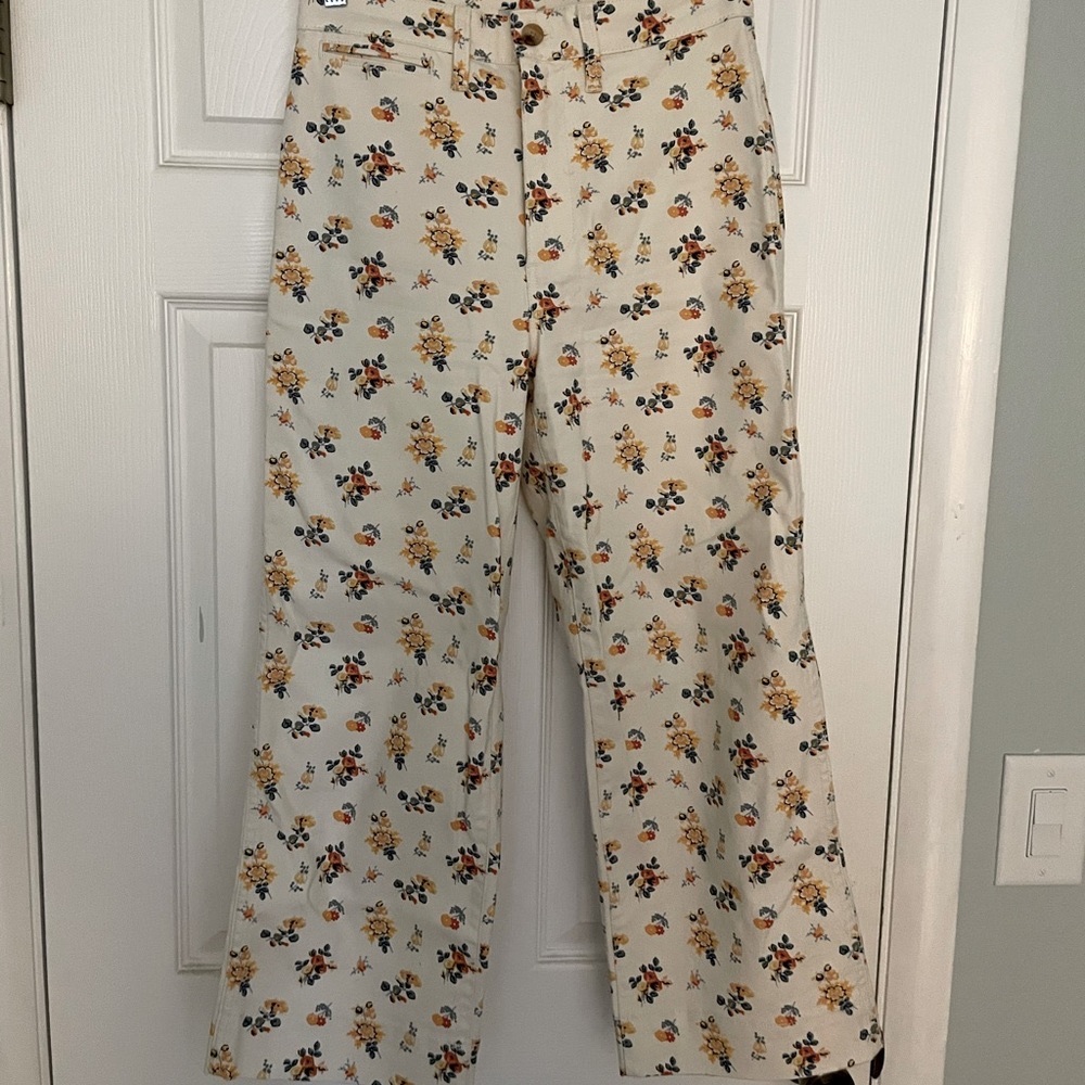 Madewell Cream Floral Wide Leg Jeans